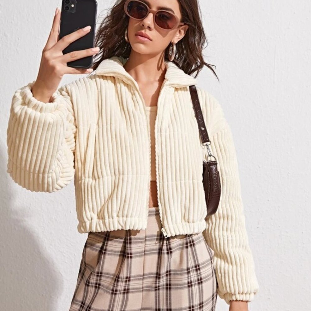 SHEIN | Beige Zip Up Drop Shoulder Jacket - XS